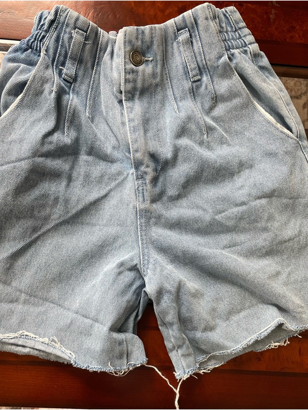 Light Blue High-Rise Elastic Waist Denim Shorts
